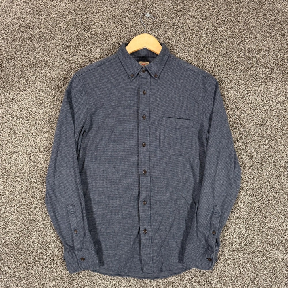Faherty Coastline Knit Shirt Mens M Blue Houndstooth Supima Cotton Stretch
